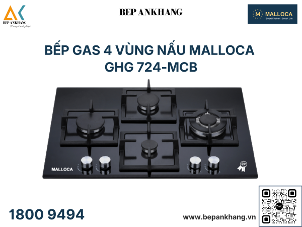 Bếp Gas Âm 4 Vùng Nấu GHG 724-MCB - Kiềng: Gang tráng men